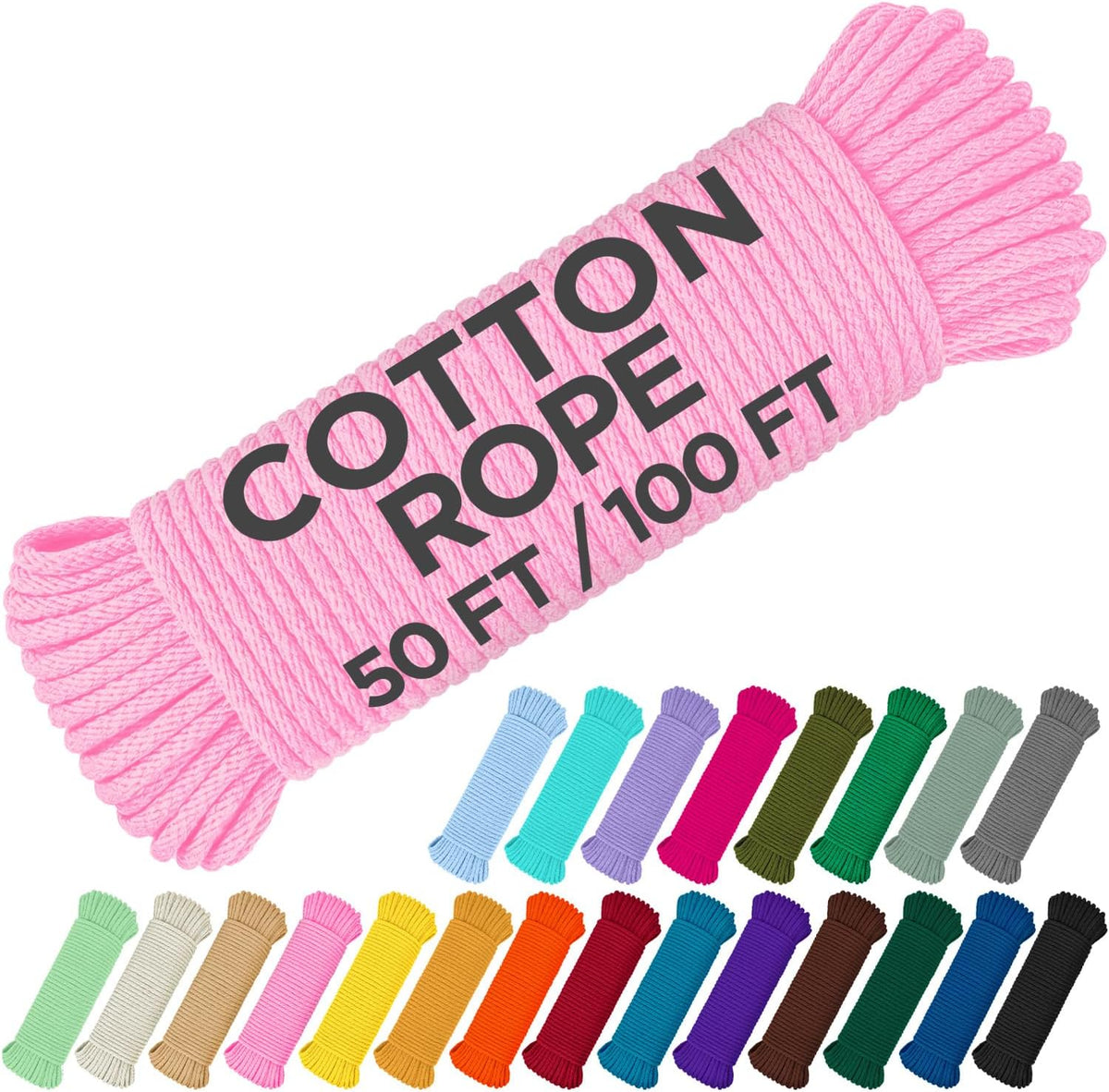 TECEUM Cotton Rope 3/16” (5 mm) – 100 FT – Strong All-Purpose Braided Rope – Natural Cotton – for