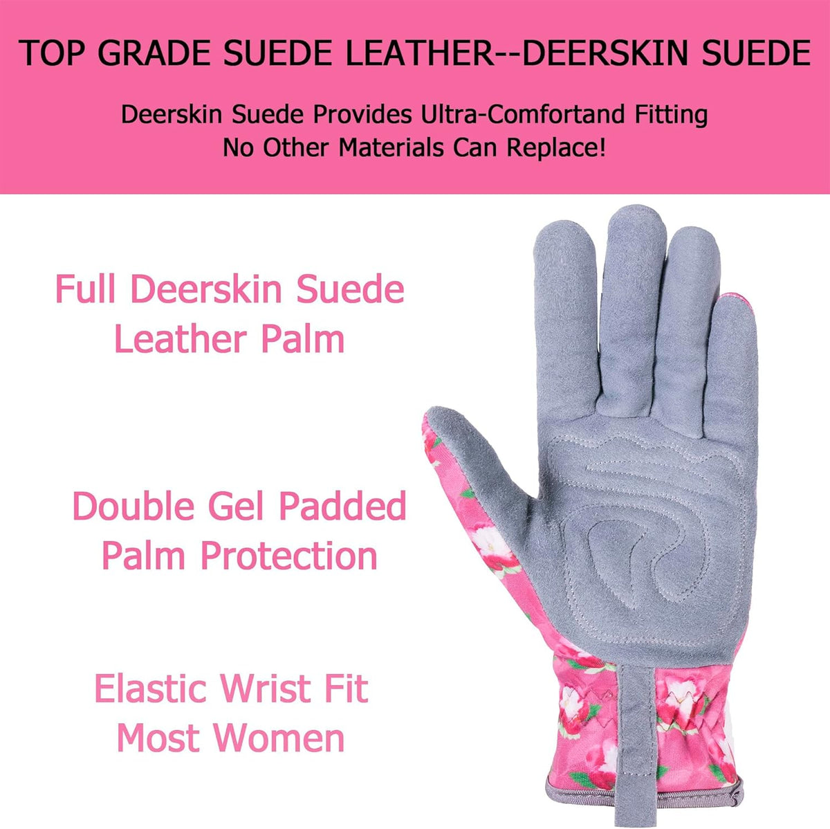 SKYDEER Premium Genuine Deerskin Suede Women's Gardening Gloves, Ultra-Soft Padded, Comfort Fit for