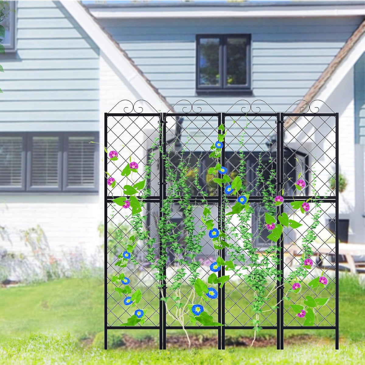 Zhongma 2 Pack Metal Garden Trellises for Climbing Plants, 77.2 Inch Tall Metal Fence Plant Support