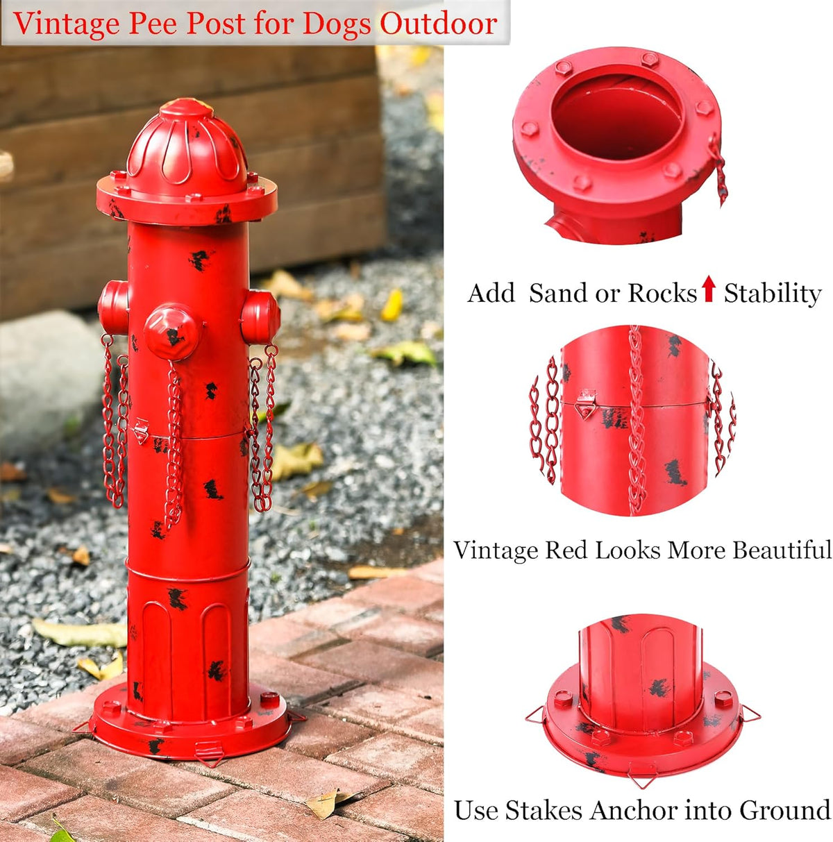 24" H Metal Fire Hydrant for Dogs to Pee On, Vintage Mid & Large Dog Fire Hydrant Pee Post for