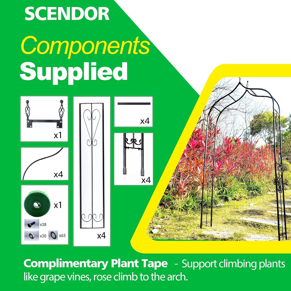 Garden Arch Trellis 14.2" L x 46.5" W x 98.4" H, Black Iron Arbor, Courtyard Arbor Trellis for