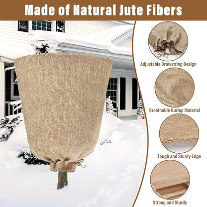 Riare 4 Packs 40 × 47 Inch Burlap Winter Plant Cover Bags with Drawstring- Reusable Large Burlap