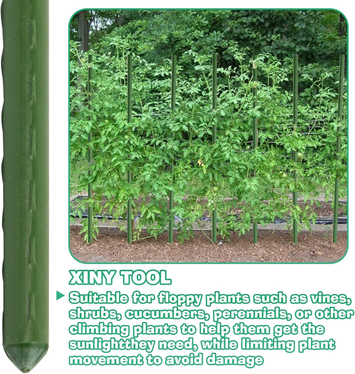 Xiny Tool Garden Stakes, 25 Pack Steel Plant Garden Tomato Stakes with Plastic Coat for Climbing