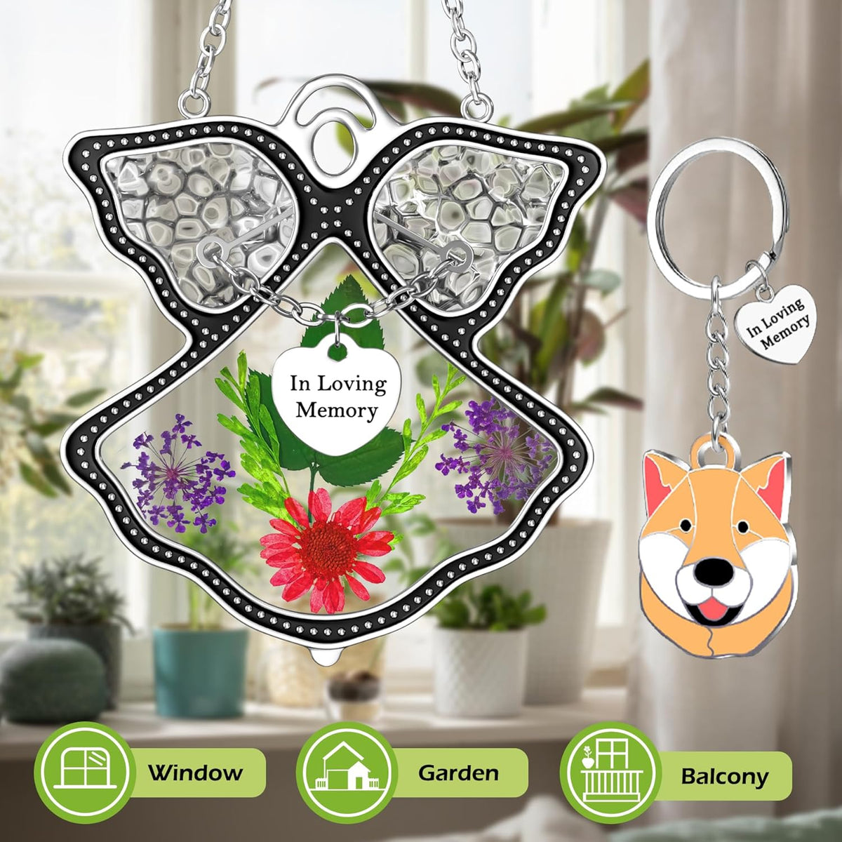 KY&BOSAM Angle Suncatcher in Loving Memory Glass Sun Catchers for Windows Hanging Wind Chime