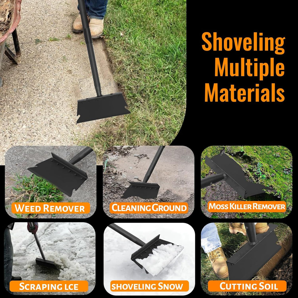 Garden Flat Shovel Scraper, Multifunctional Garden Cleaning Shovel with 59 Inch Long Handle, Heavy