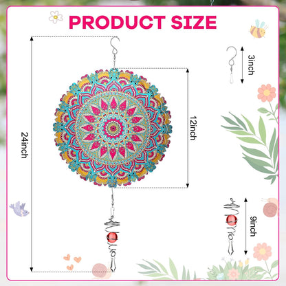12 Inch Mandala Wind Spinners with Gazing Ball Spiral Tail, Outdoor 3D Stainless Steel Hanging