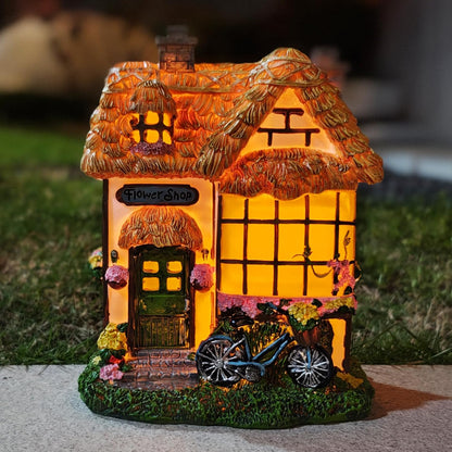 Prospect Thatched Cottage, Solar Statue Lights Mushroom Fairy House, Garden House Statues, Outdoor