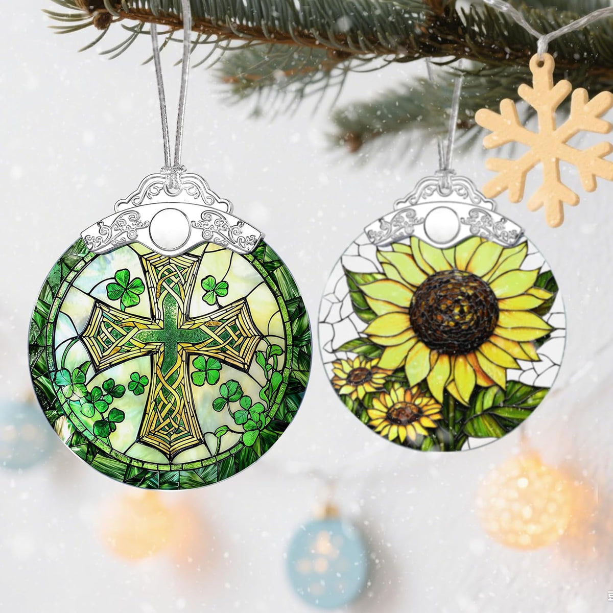 Stained Glass Cross Ornament, Christmas Ornaments, Christmas Decorations for Tree, Holiday