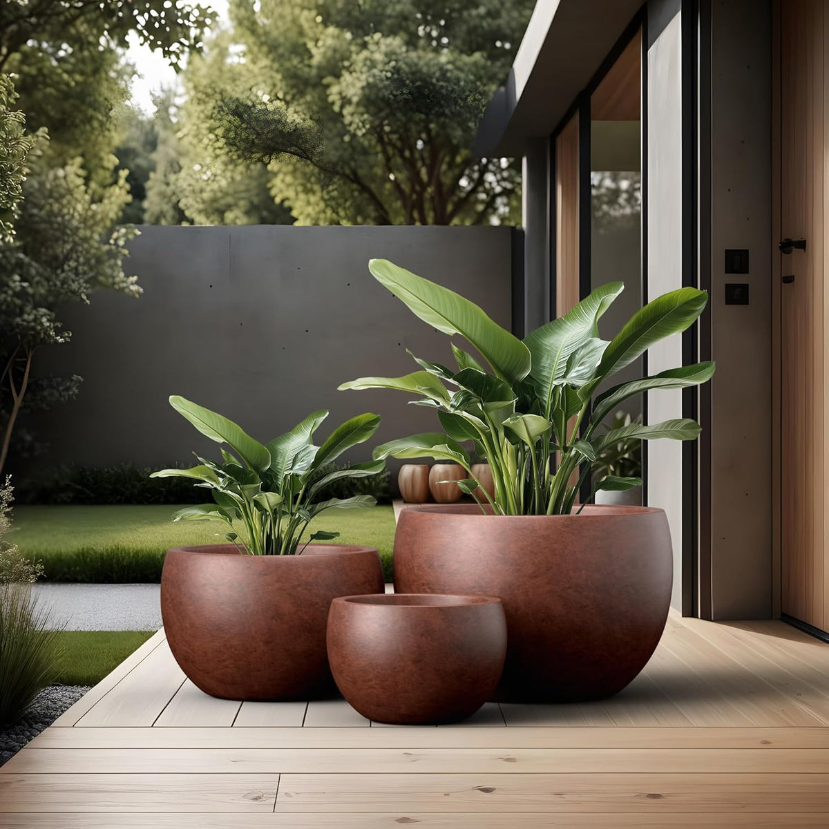 Kante 19.9",15.7",11.8" Dia Round Concrete Planter Set of 3, Outdoor/Indoor Large Bowl Plant Pots