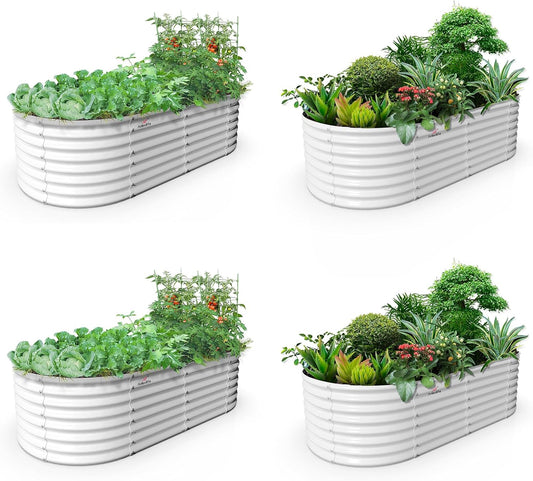 A ANLEOLIFE 4-Pack 6X3X2ft & 8X4X2ft Deep Root Galvanized Raised Garden Beds Outdoor for Planting