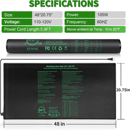 Seedling Heat Mat 48"x20.75", UL & MET-Certified Waterproof Plant Heating Pad for Germination
