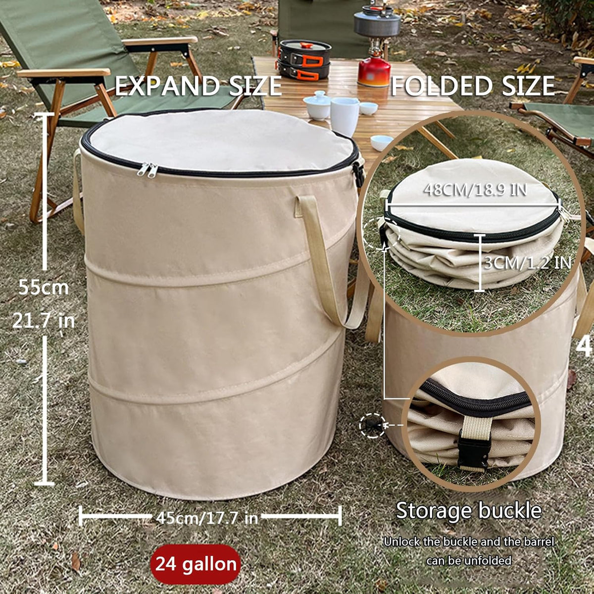 Pop up Camping Trash can with lid,Collapsible 24 Gallons Trash can with Sorting Clips,Garden