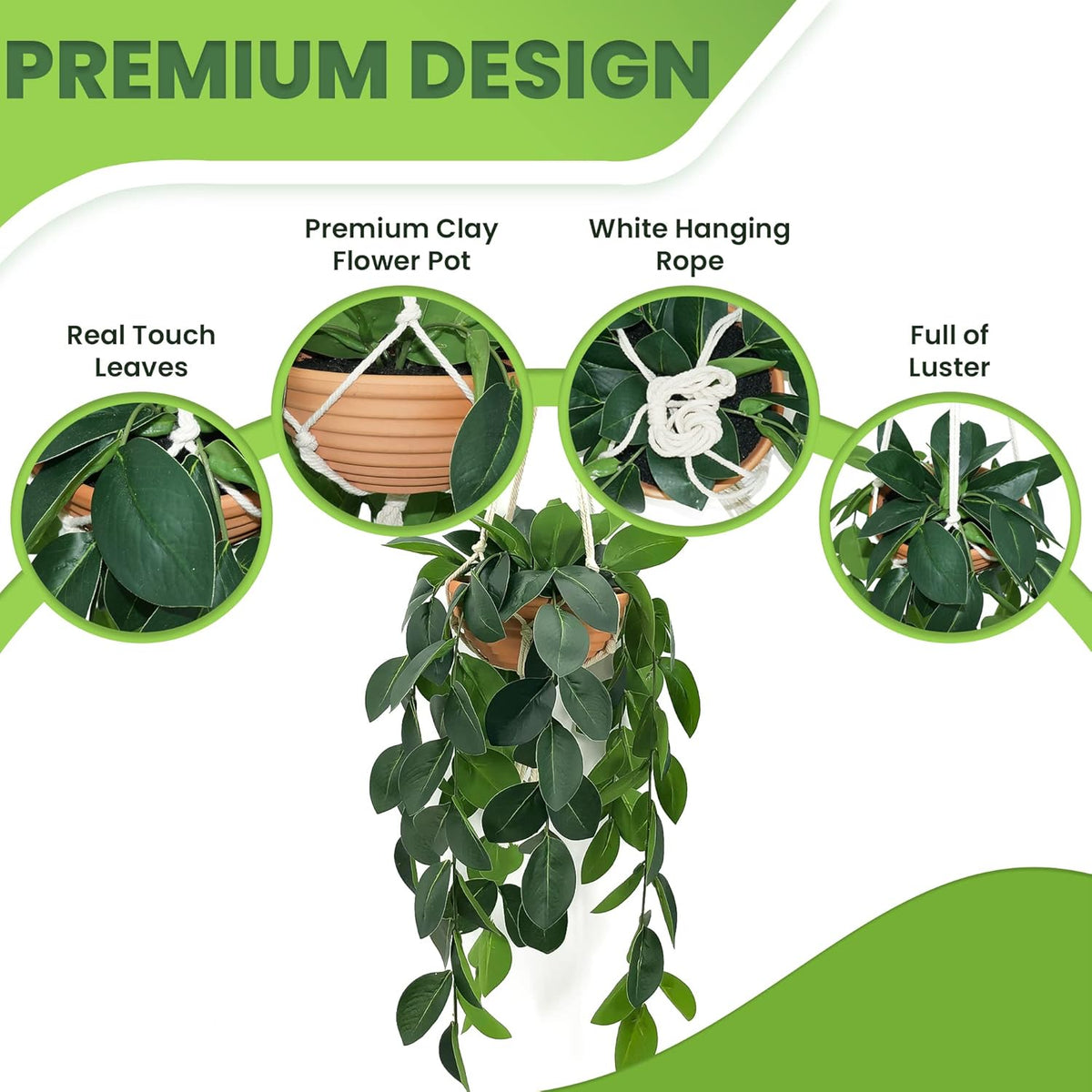 Hanging Plants Artificial Decor, Fake Hanging Plant in Clay Pot Artificial Hanging Plants with Fake
