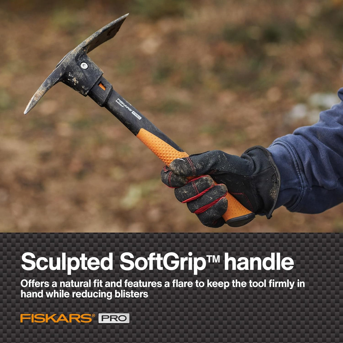 Fiskars IsoCore Pickaxe Mattock with Shock-Absorbing Handle, Dual-Head Tool for Roots & Rocks, 1.5