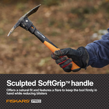 Fiskars IsoCore Pickaxe Mattock with Shock-Absorbing Handle, Dual-Head Tool for Roots & Rocks, 1.5