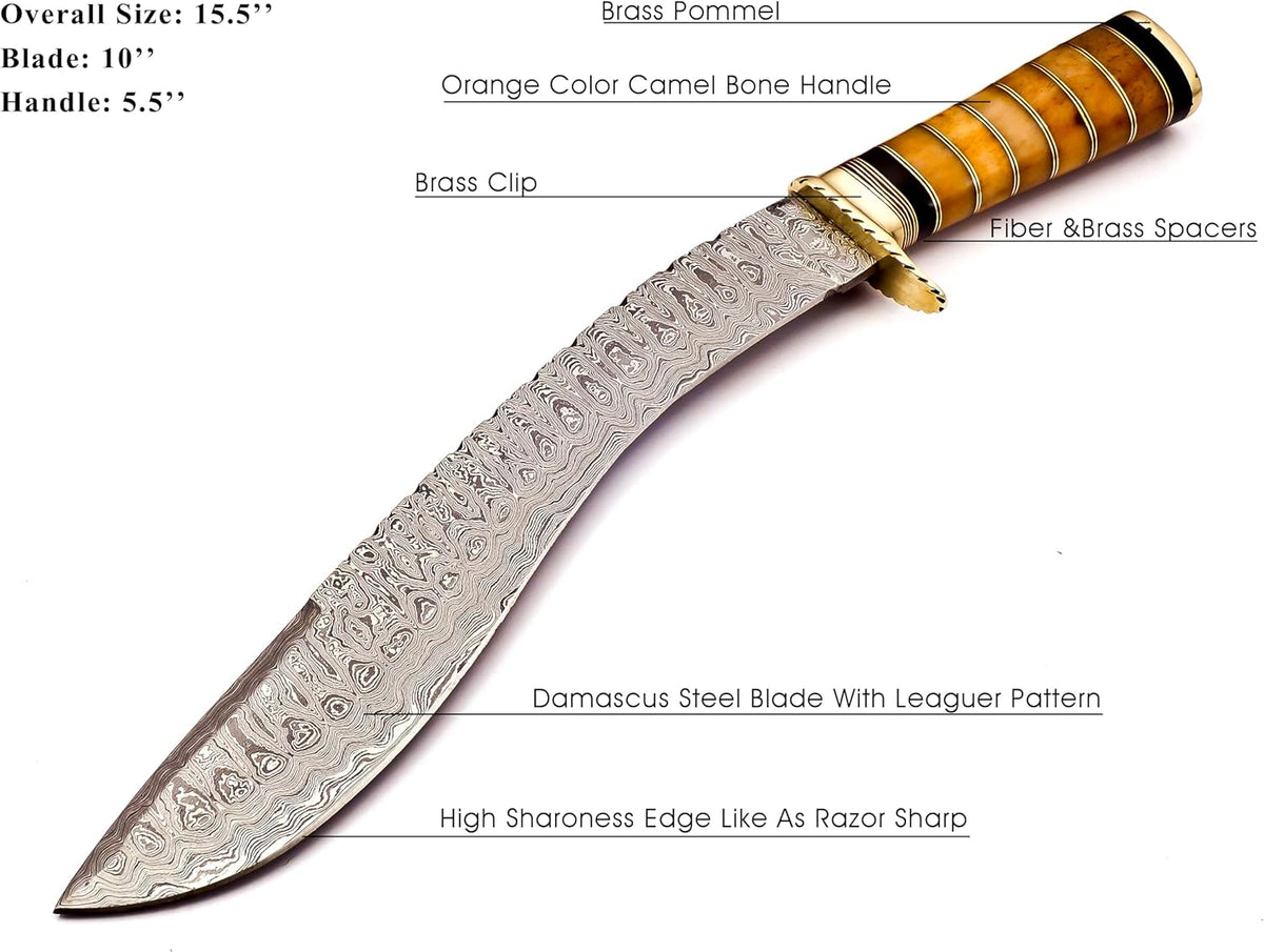 Delta :Handmade Damascus steel 15" Kukri knife-Damascus Steel Knife-for Outdoor & indoor Survivals