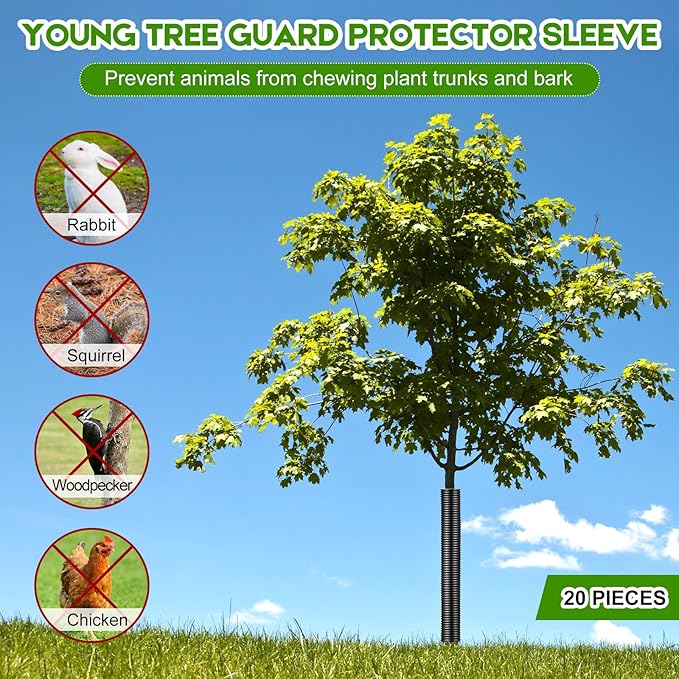 Menkxi 20 Pcs Corrugated Tree Guards Saplings Tree Trunk Protectors from Deer Tree Tubes Guard Tube