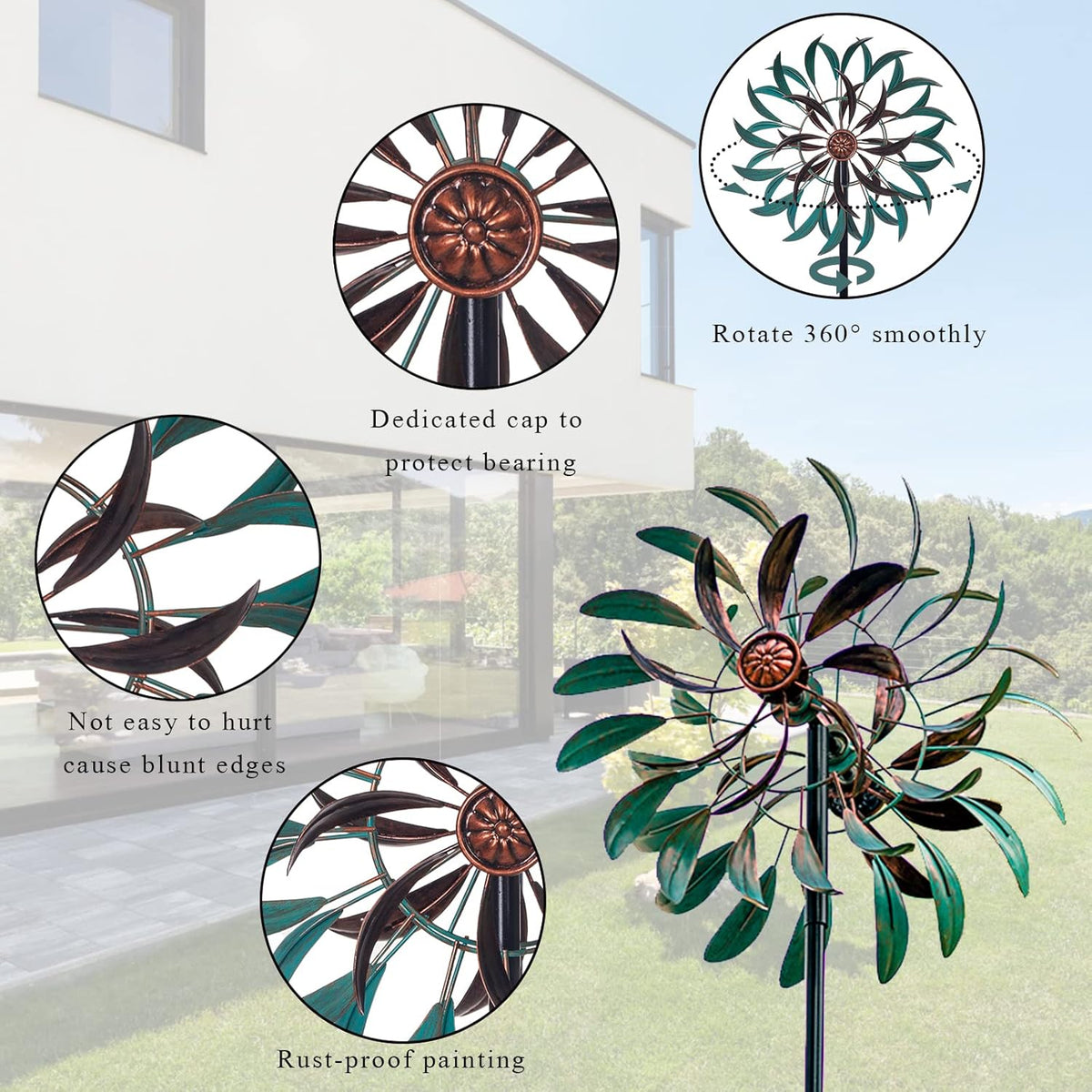 Stargarden Metal Wind Spinner,Two-Way Wind Sculptures,360 Degrees Kinetic Wind Spinners for Yard