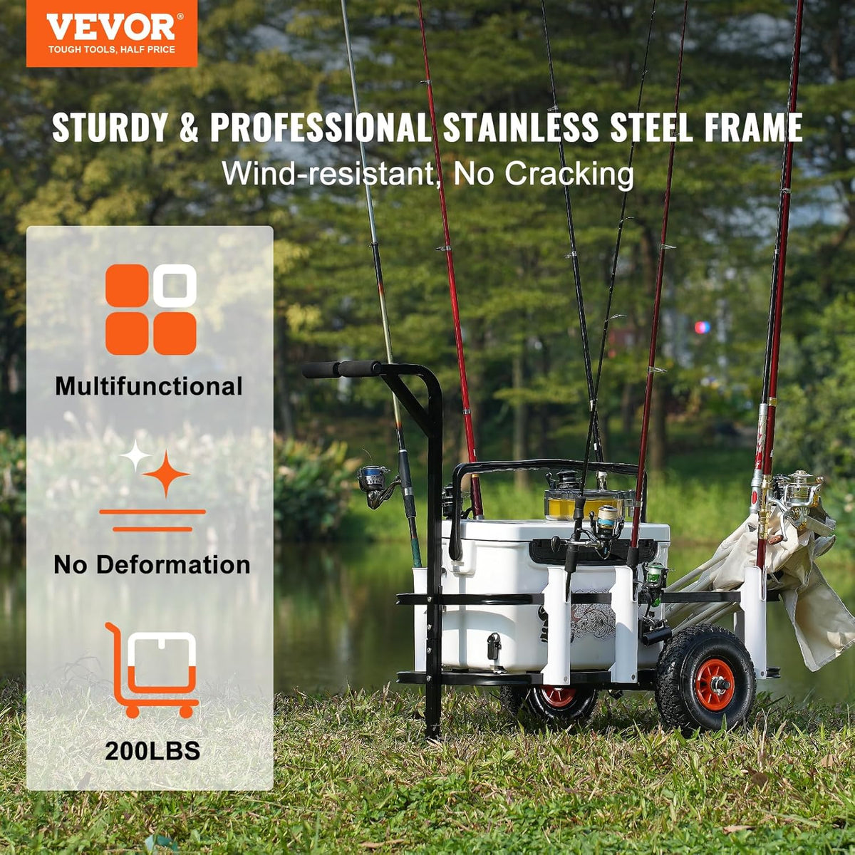 VEVOR Beach Fishing Cart, 200 lbs Load Capacity, Fish and Marine Cart with Two 11" Big Wheels