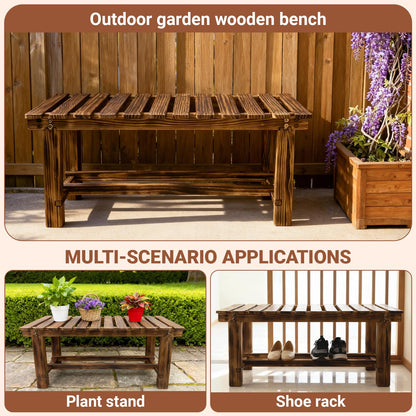 HAOIOKSC 35.5" Outdoor Garden Bench, Weatherproof 2-Person Backless Wooden Bench with Mortise-Tenon