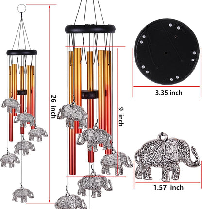 Elephant Wind Chimes Outdoor/Indoor Decor - Pure Hand-Made Mobile Romantic Wind Catcher, 28"