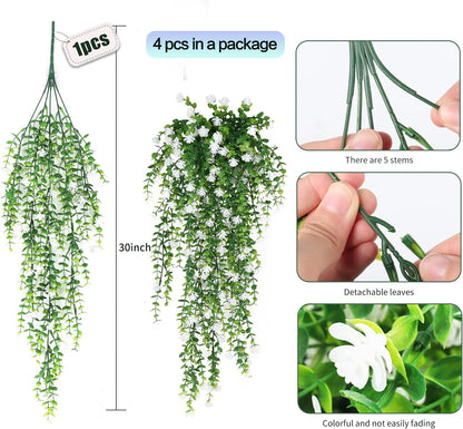 SJL 4pcs Fake Hanging Plants Realistic Artificial Outdoor Flowers Hanging Greenery Artificial Ivy