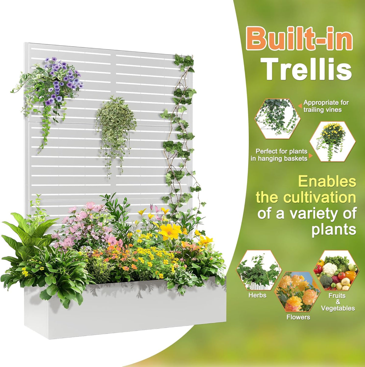 71"x47"x16" Metal Planter Box with Trellis, Raised Garden Bed with Trellis, Trellis with Planter