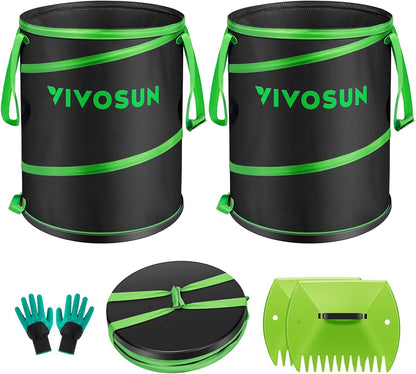VIVOSUN 30-Gallon Collapsible Trash Can, Reusable Pop-Up Garden Bag with Hard-Shell Bottom, Leaf