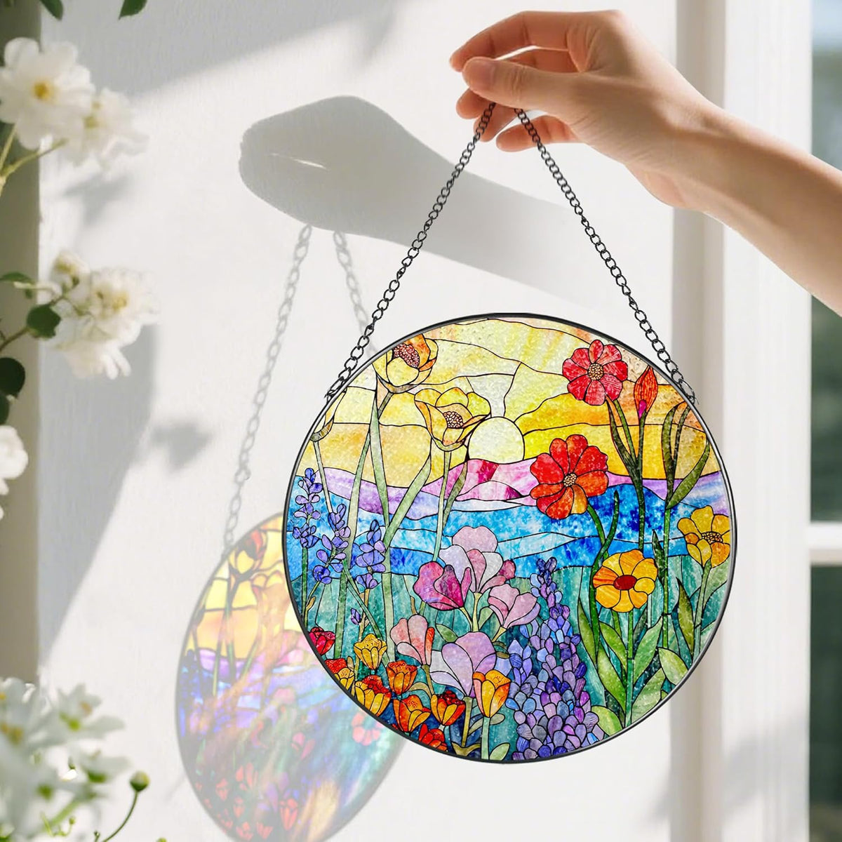 8-Inch Stained Glass Ornament, Stained Glass Window Hanging, Window Hanging Decor, Suncatcher Home