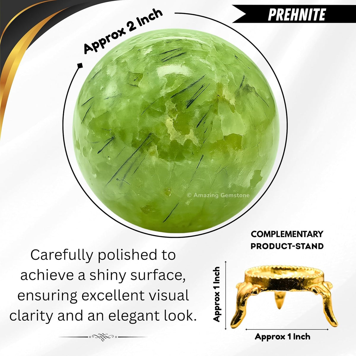 Amazing Gemstone Prehnite Crystal Ball with Stand - 2 Inches Crystal Sphere Meditation Balls for