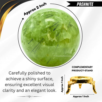 Amazing Gemstone Prehnite Crystal Ball with Stand - 2 Inches Crystal Sphere Meditation Balls for