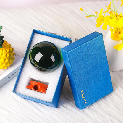 Small Green Crystal Ball 60mm/2.3 inch with Rose Wooden Stand and Gift Box for lensball