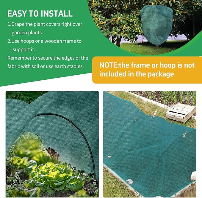 Plant Covers Freeze Protection, 10x50ft Green Frost Blanket for Winter, 1.23 oz/yd² Fabric, Premium