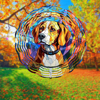 Beagle Dog Wind Spinners Outdoor Dog Memorial Gifts, 3D Metal Kinetic Hanging Garden Wind Spinner