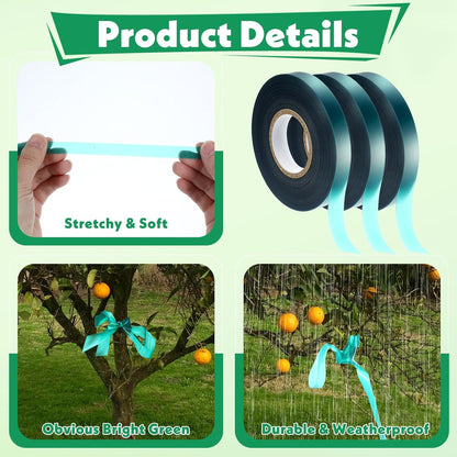 24 Pcs Stretch Tie Tape, 150 Feet x 1/2" Wide Reusable Garden Plant Ties Green Tapes for Plants