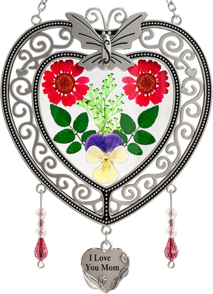 KY&BOSAM Heart Suncatcher-Stained Glass Panles I Love You Mom Sun catchers Hangings for Windows