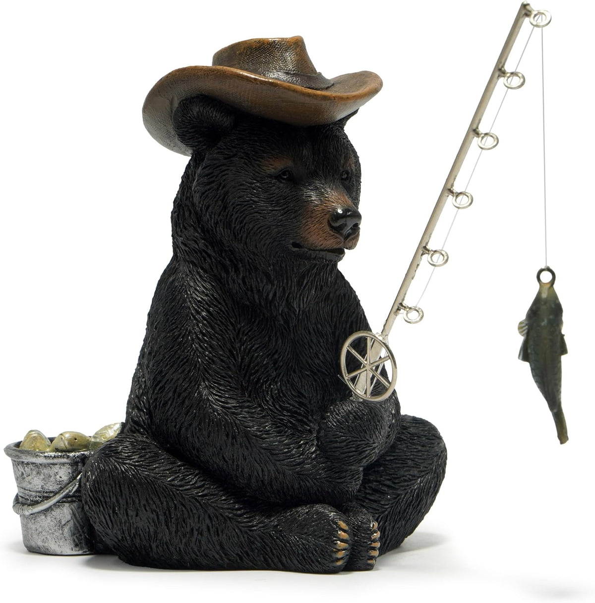 Hodao Black Bear Fishing Figurines Decoration Summer Bear Crafts for Home Office Desk Decor Statue