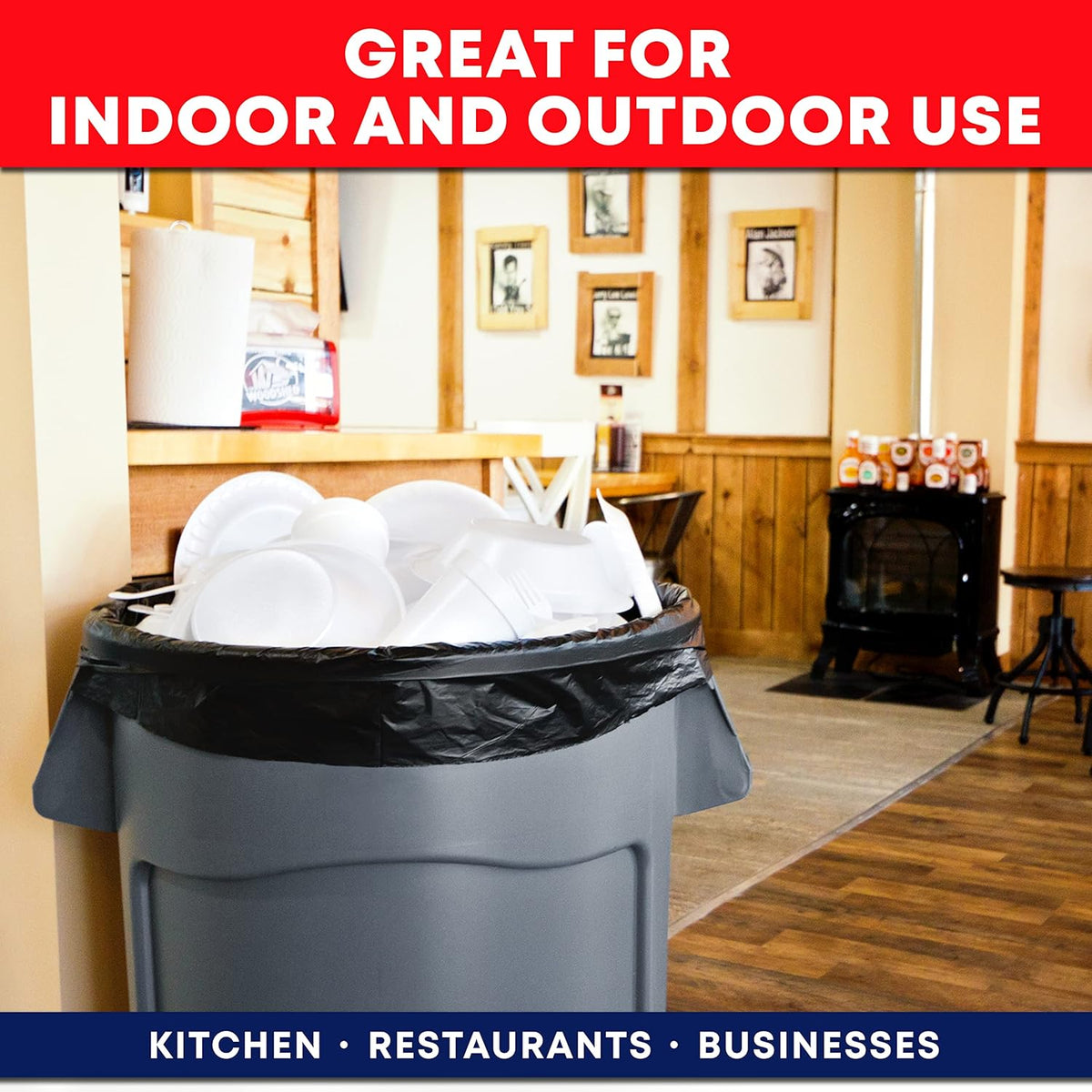 Tasker Contractor Garbage Bags 55 Gallon, 3 Mil Black Contractor Garbage Bag (50 Bags w/Ties) Large