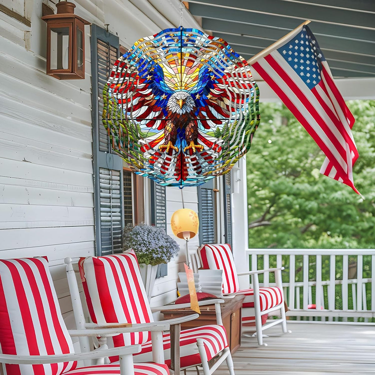 10 Inch 3D Flag Eagle Wind Spinner, Unique Metal Hanging Kinetic Wind Sculpture Gifts for Women Mom
