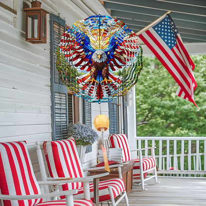 10 Inch 3D Flag Eagle Wind Spinner, Unique Metal Hanging Kinetic Wind Sculpture Gifts for Women Mom