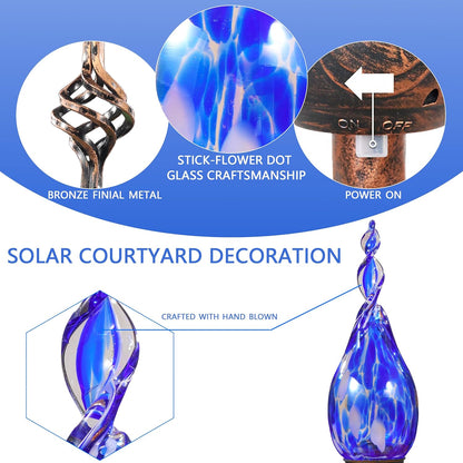 Solar Garden Lights Outdoor, Decorative LED Flame Garden Stakes, Hand Blown Glass and Outdoor