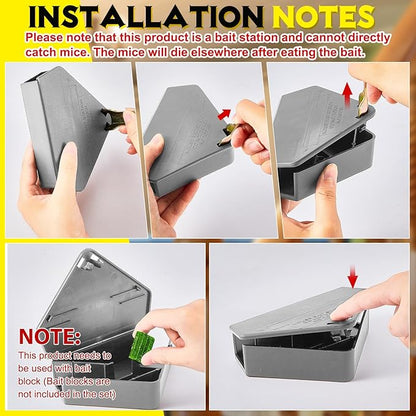 Qualirey 12 Pcs Mice Station with Key Triangle Bait Station Reusable Rodent Trap Bait Box, Keeps