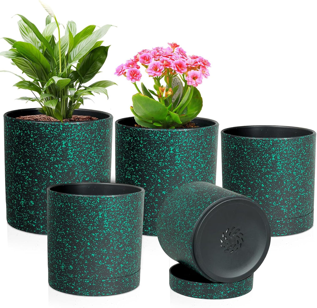 7/6.5/6/5/4 inch Plant Pots, 5 Pack Cylinder Flower Pots for Small Indoor Outdoor Plants, Plastic