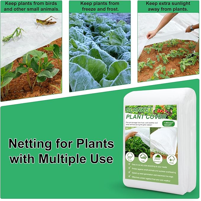 YDSL Plant Cover 10 Ft x 33 Ft Plant Covers Freeze Protection with Ultra Fine Mesh Reusable