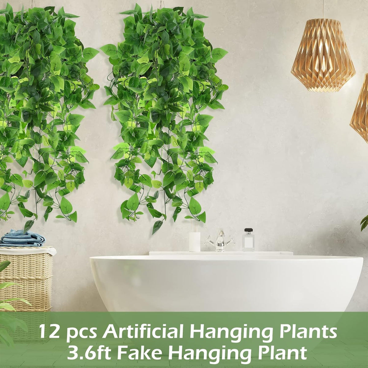 Hoteam 12 Pcs Artificial Hanging Plants 32 Inch Fake Ivy Vines with Fake Leaves Patio Artificial