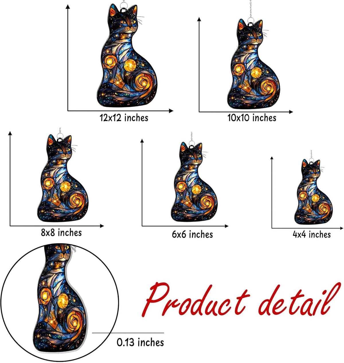 Celestial Cat Acrylic Suncatcher Stained Glass Effect Window Car Hanging Christmas Ornament Indoor
