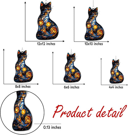 Celestial Cat Acrylic Suncatcher Stained Glass Effect Window Car Hanging Christmas Ornament Indoor