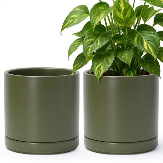 D'vine Dev Set of 2 Plants Pots, 8.2 Inch Ceramic Planter Pot for Plants with Drainage Hole and