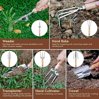 YAUNGEL Gardening Tools - 10 Pcs Garden Tool Set Heavy Duty Stainless Steel Garden Supplies Hand