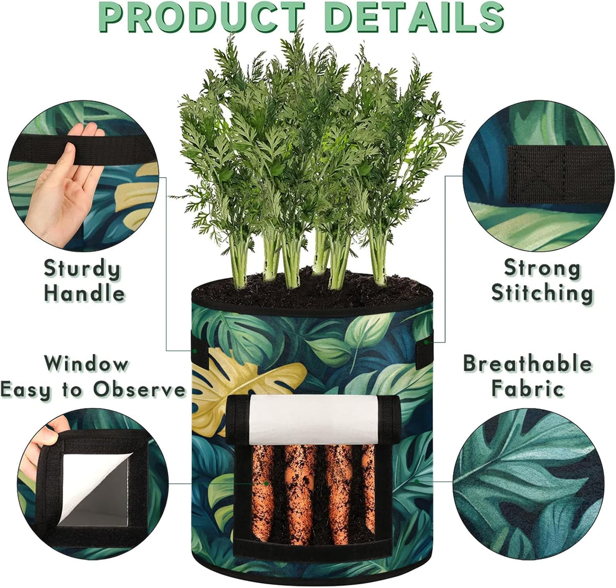 Green Leaves Plant Grow Bags 7 Gallon Thickened Nonwoven Plant Pot Flowers Vegetable Potato Fruit